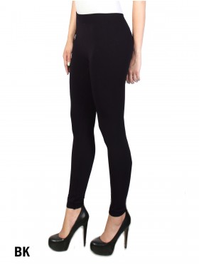 High Waist Black Solid Stretchy Legging (Fleece Lined)